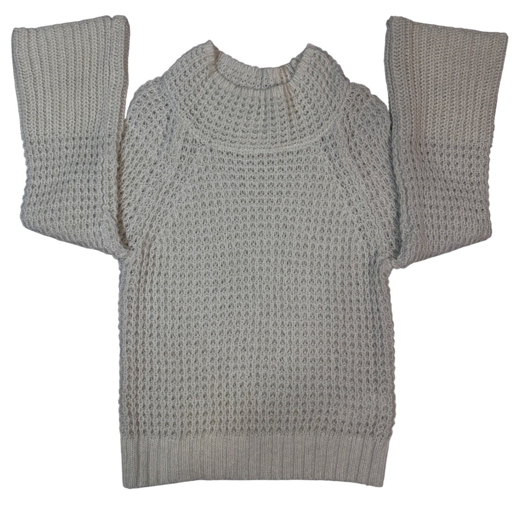Anthropologie Woven Knit Cowl Neck Bell‎ Sleeve Sweater Light Green Size M